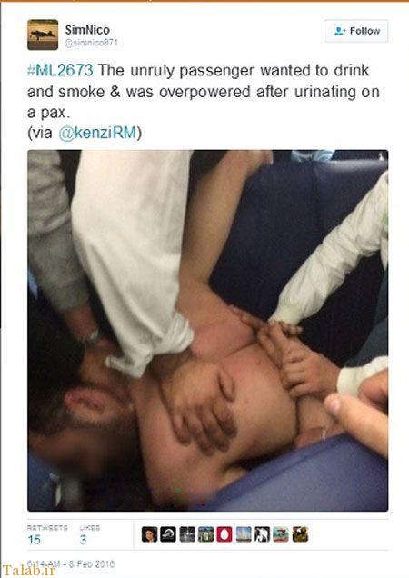 مردی که پس از برهنه شدن در هواپیما روی صورت مسافر زن ادرار کرد +تصاویر